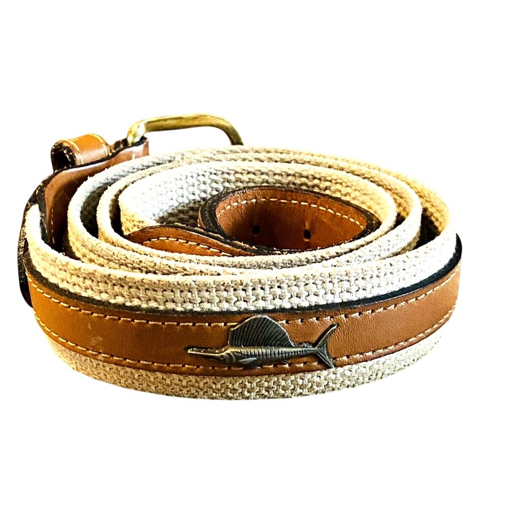 Zep-Pro Metal Sailfish Leather and Woven Canvas Belt Size 42